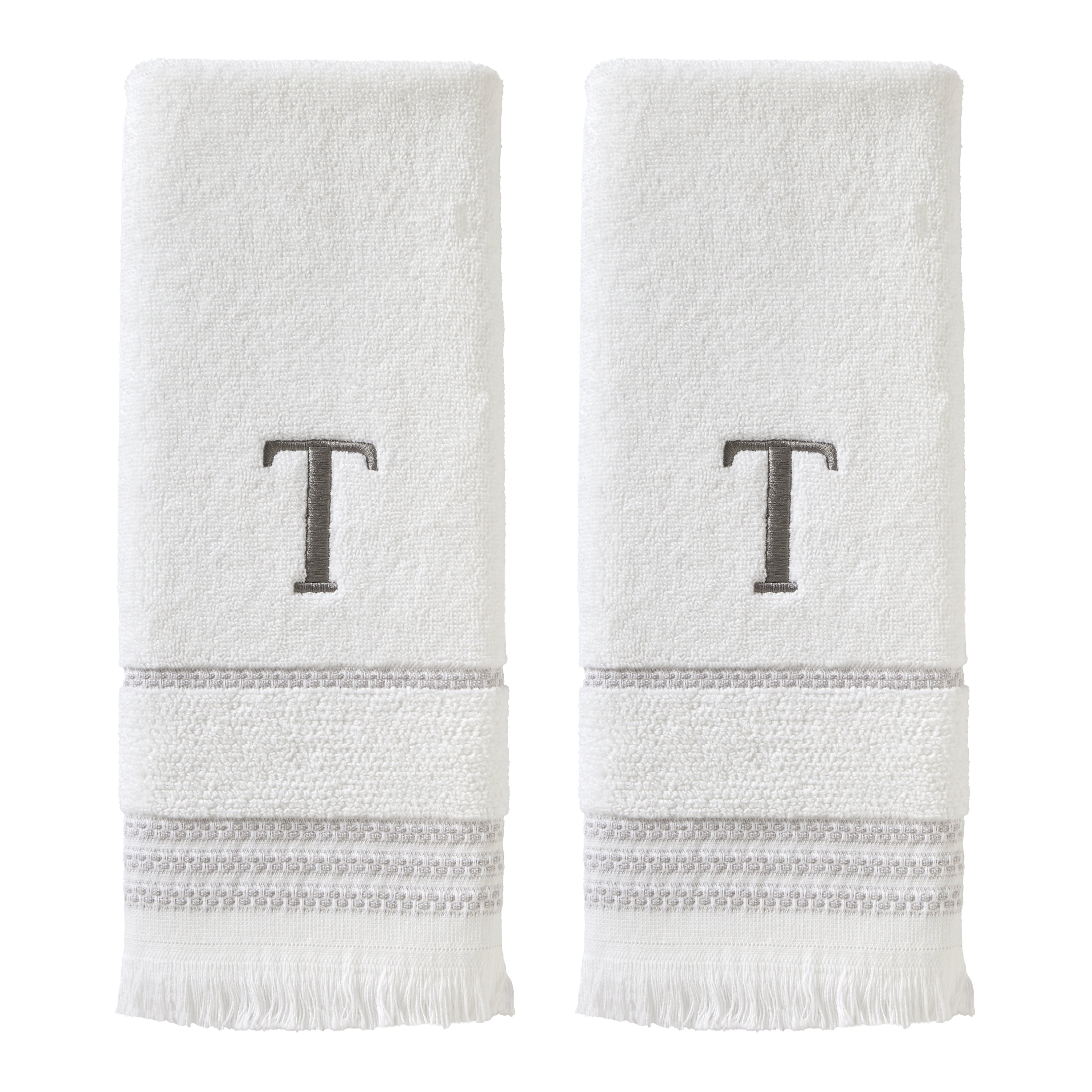 SKL Home Casual Monogram Hand Towel (2-Pack), "T", White