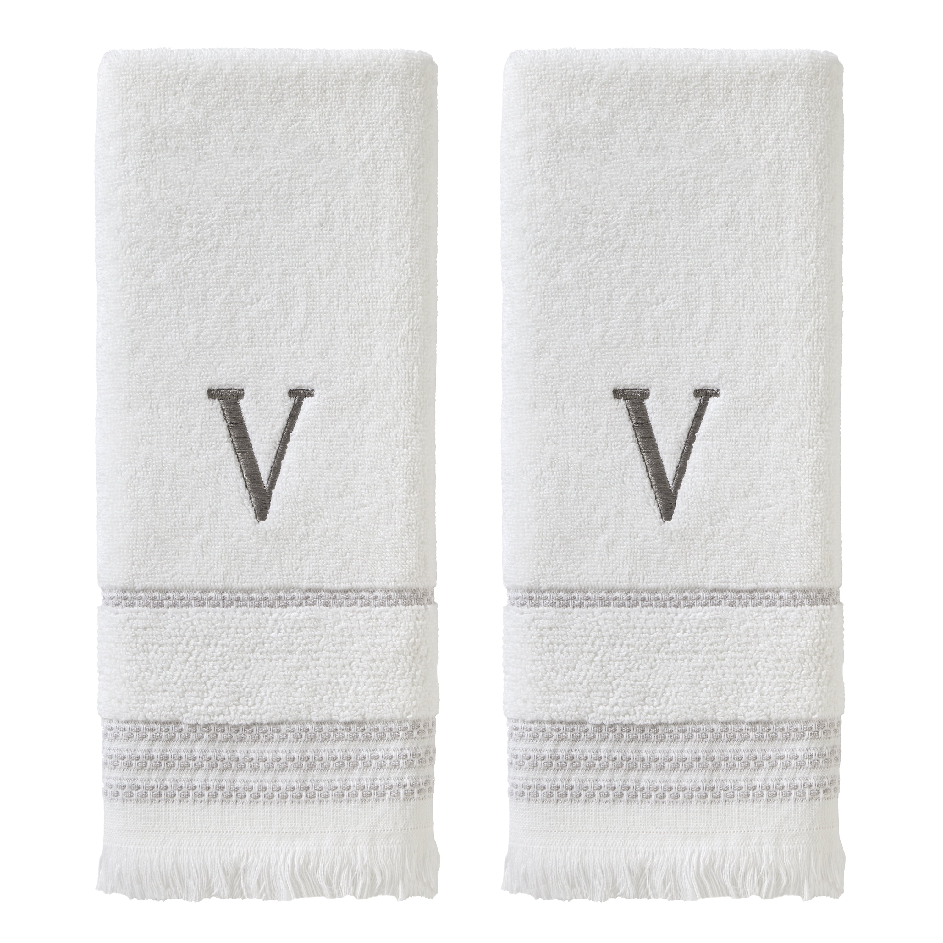 SKL Home Casual Monogram Hand Towel (2-Pack), "V", White