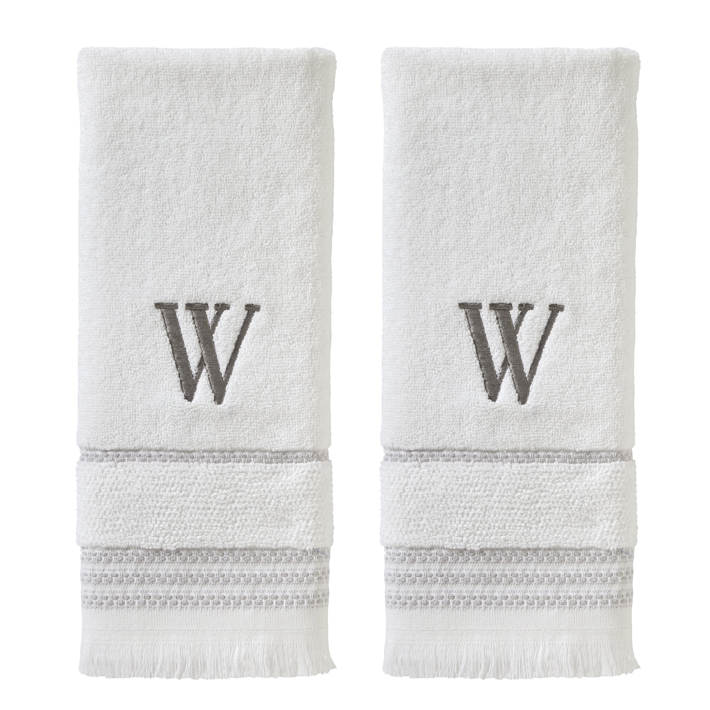 SKL Home Casual Monogram Hand Towel (2-Pack), "W", White