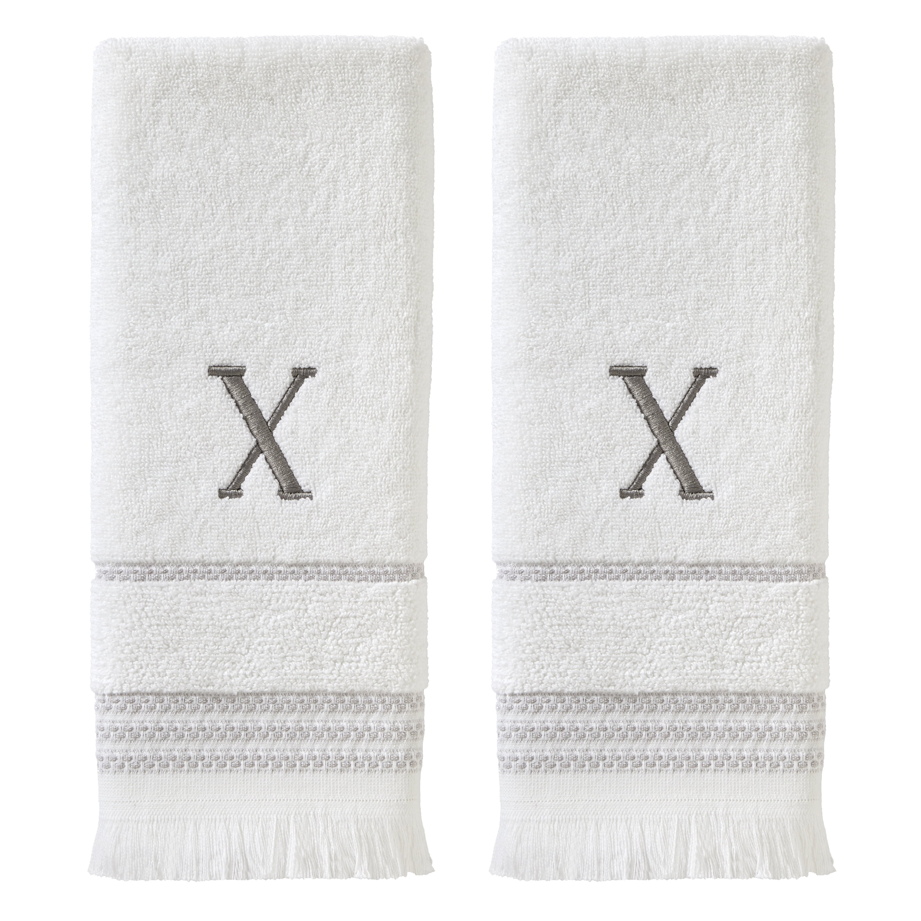 SKL Home Casual Monogram Hand Towel (2-Pack), "X", White