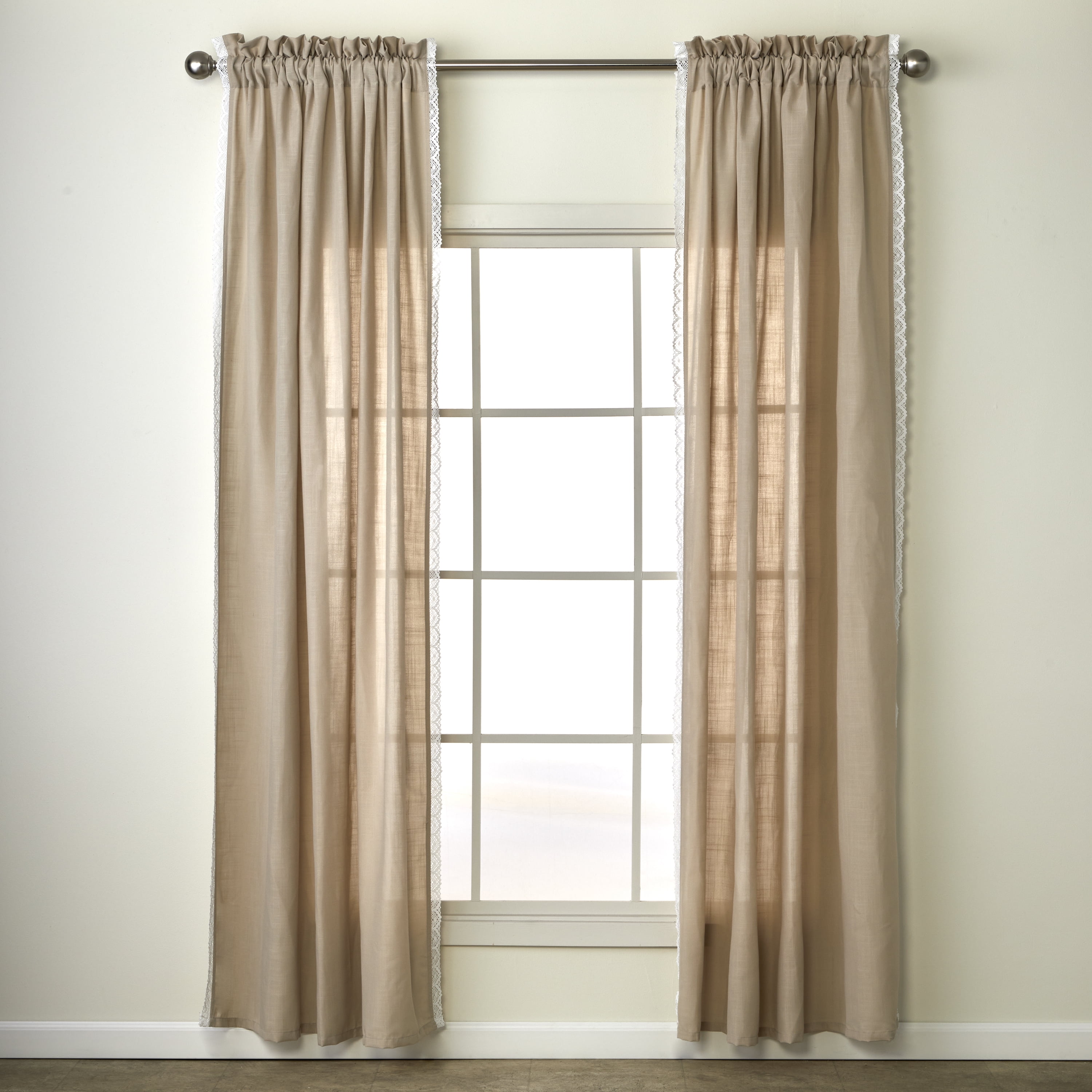 SKL Home Catherine Crochet Curtain Panel Pair, Tan, 52x63