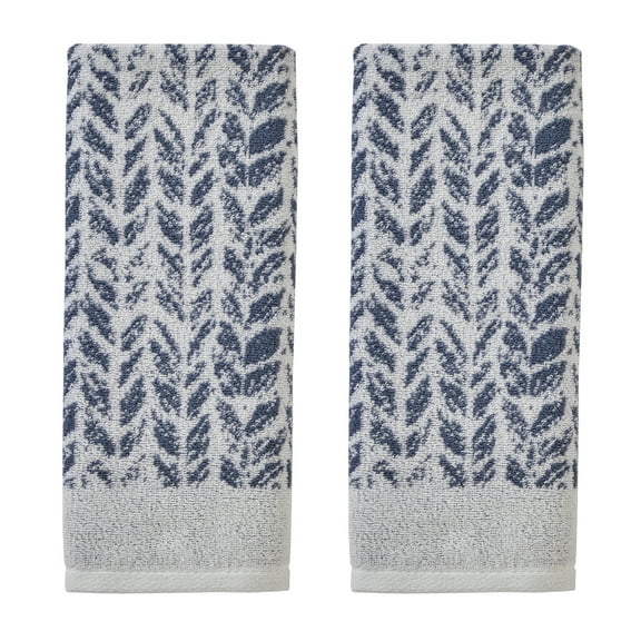 SKL Home Distressed Leaves 2 Piece Cotton Hand Towels, Denim Blue