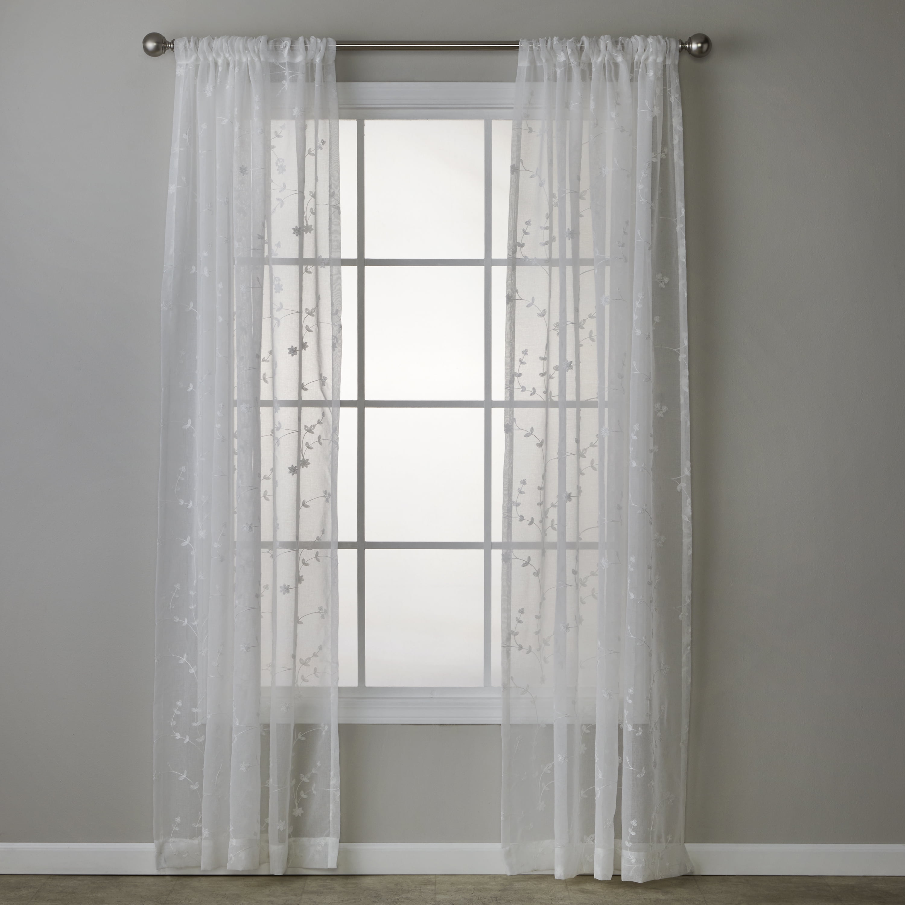 SKL Home Embroidered Rod Pocket Sheer Curtain Panel, 52" x 84