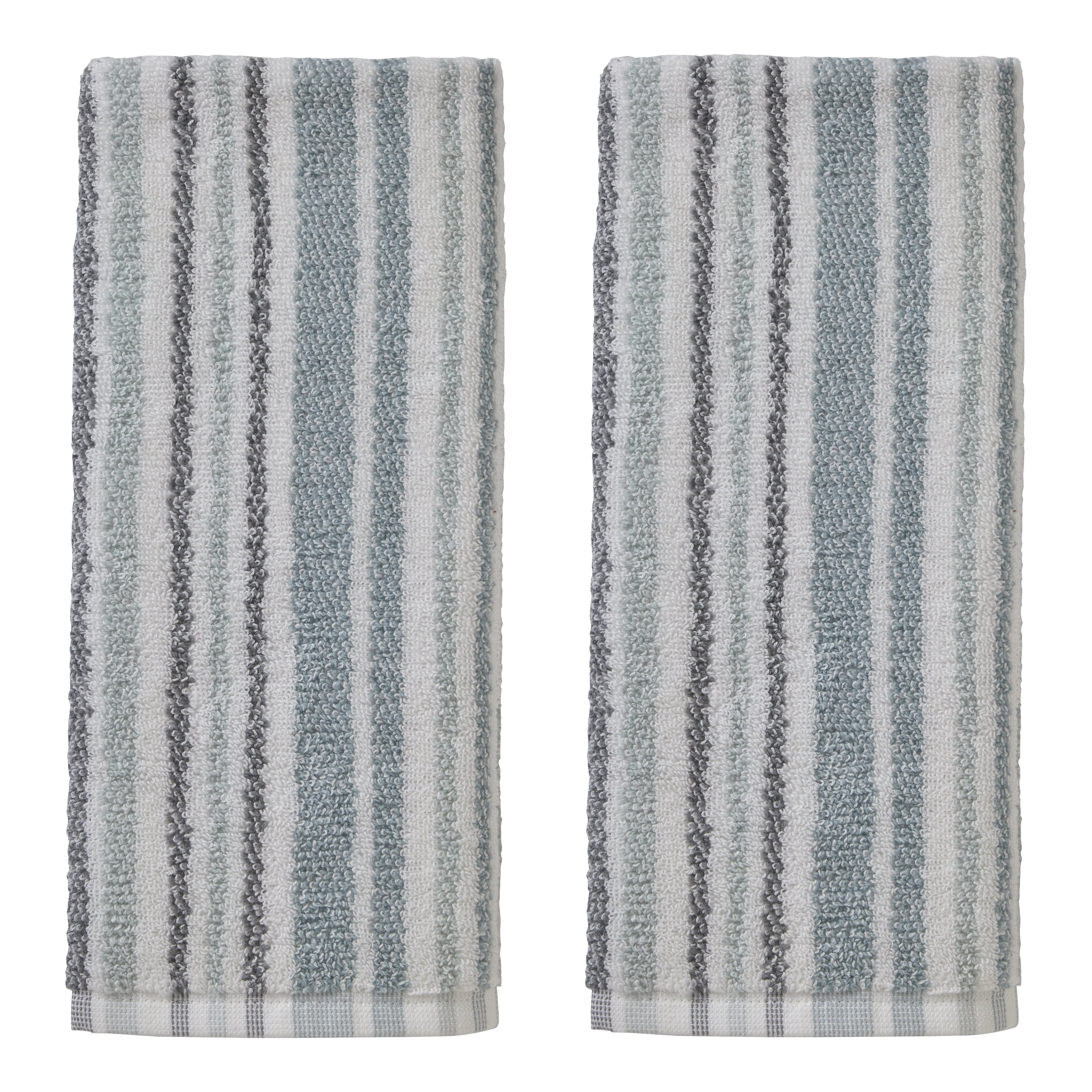 Coastal Aqua Striped Cotton Hand Towels Set of 2