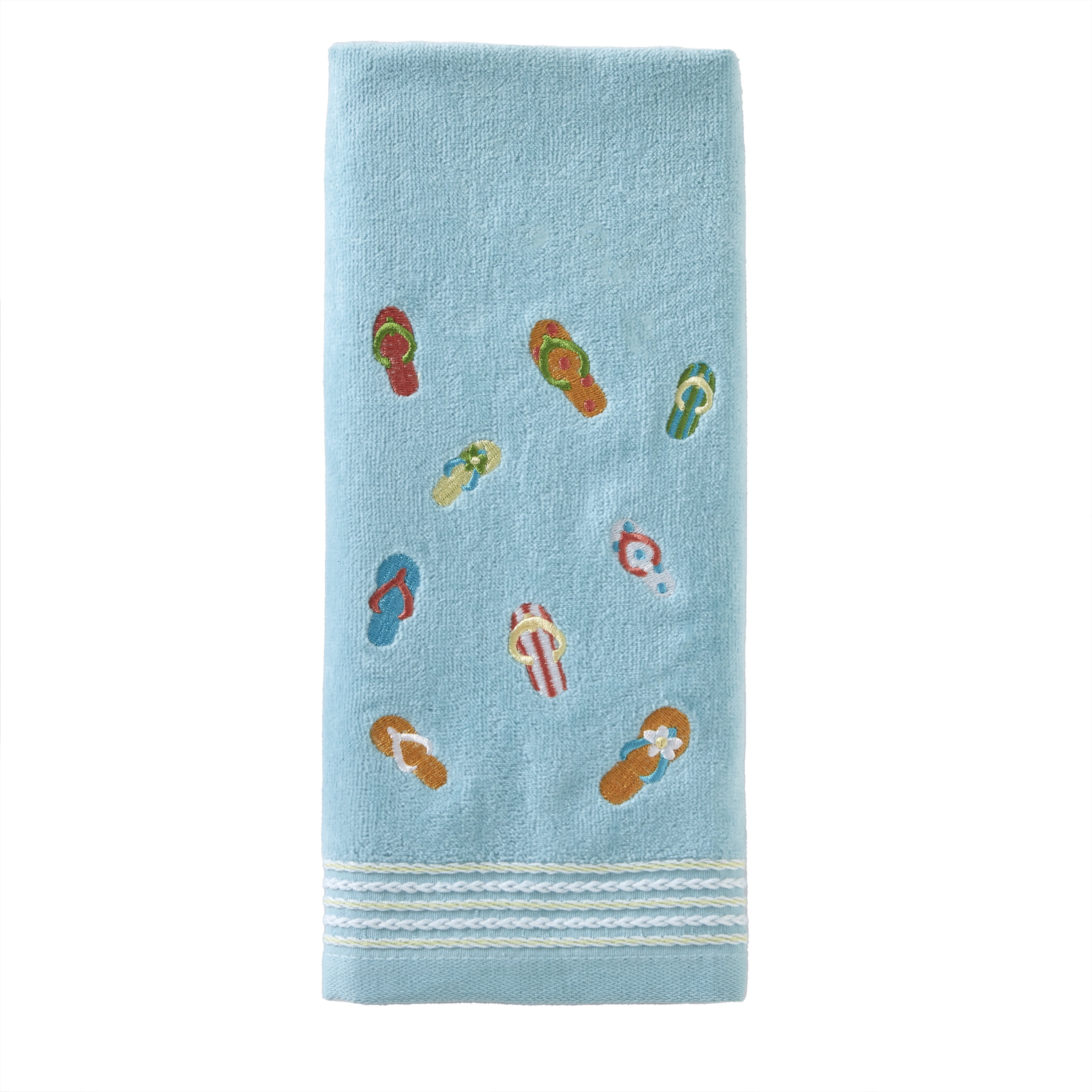 Sky Blue Cotton Hand Towels with Flip Flop Embroidery, 2-Piece Set
