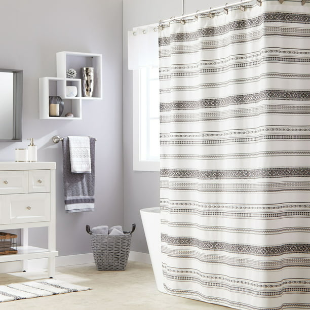 SKL Home Geo Stripe Fabric Shower Curtain, 70