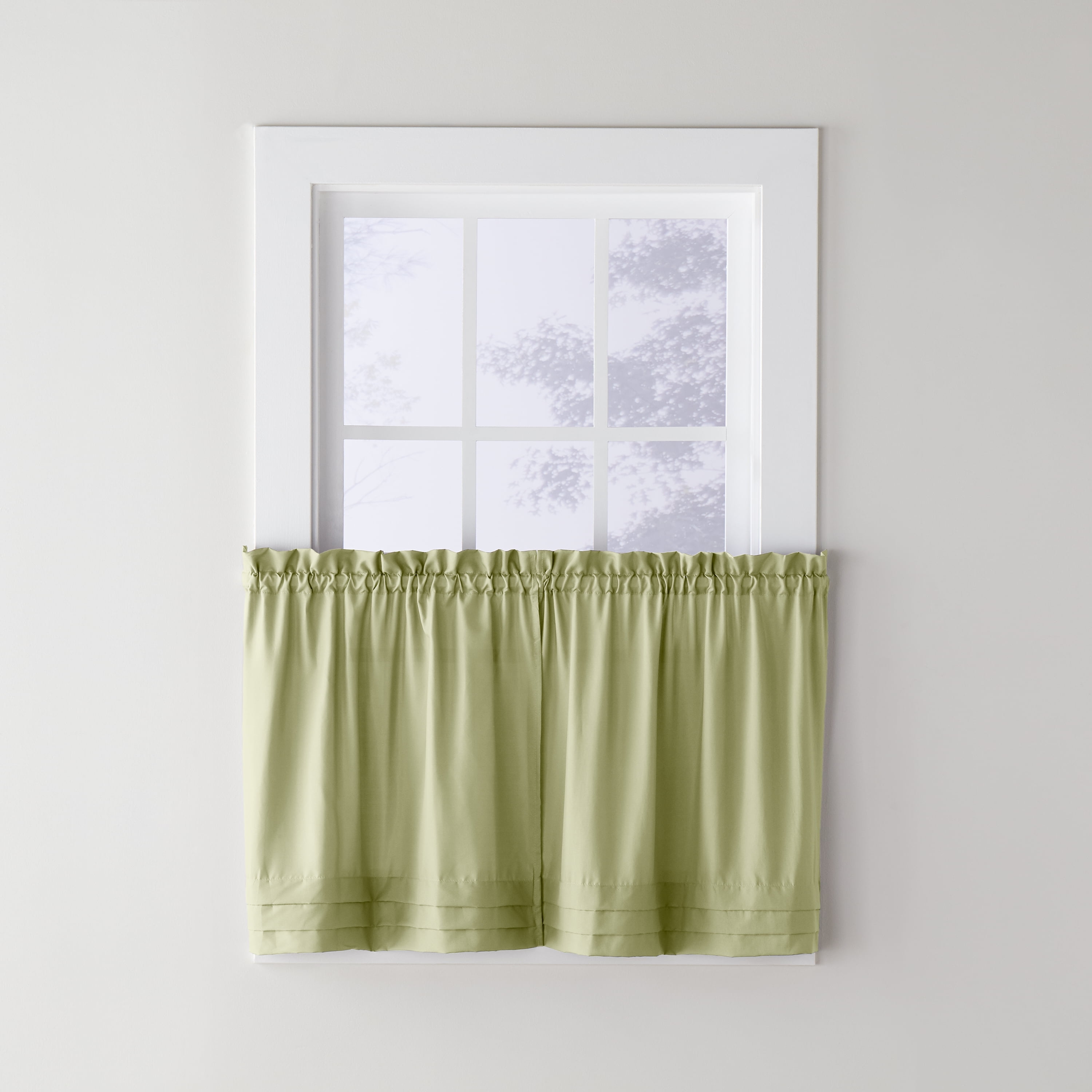 Sage Green Polyester Rod Pocket Kitchen Tier Curtains