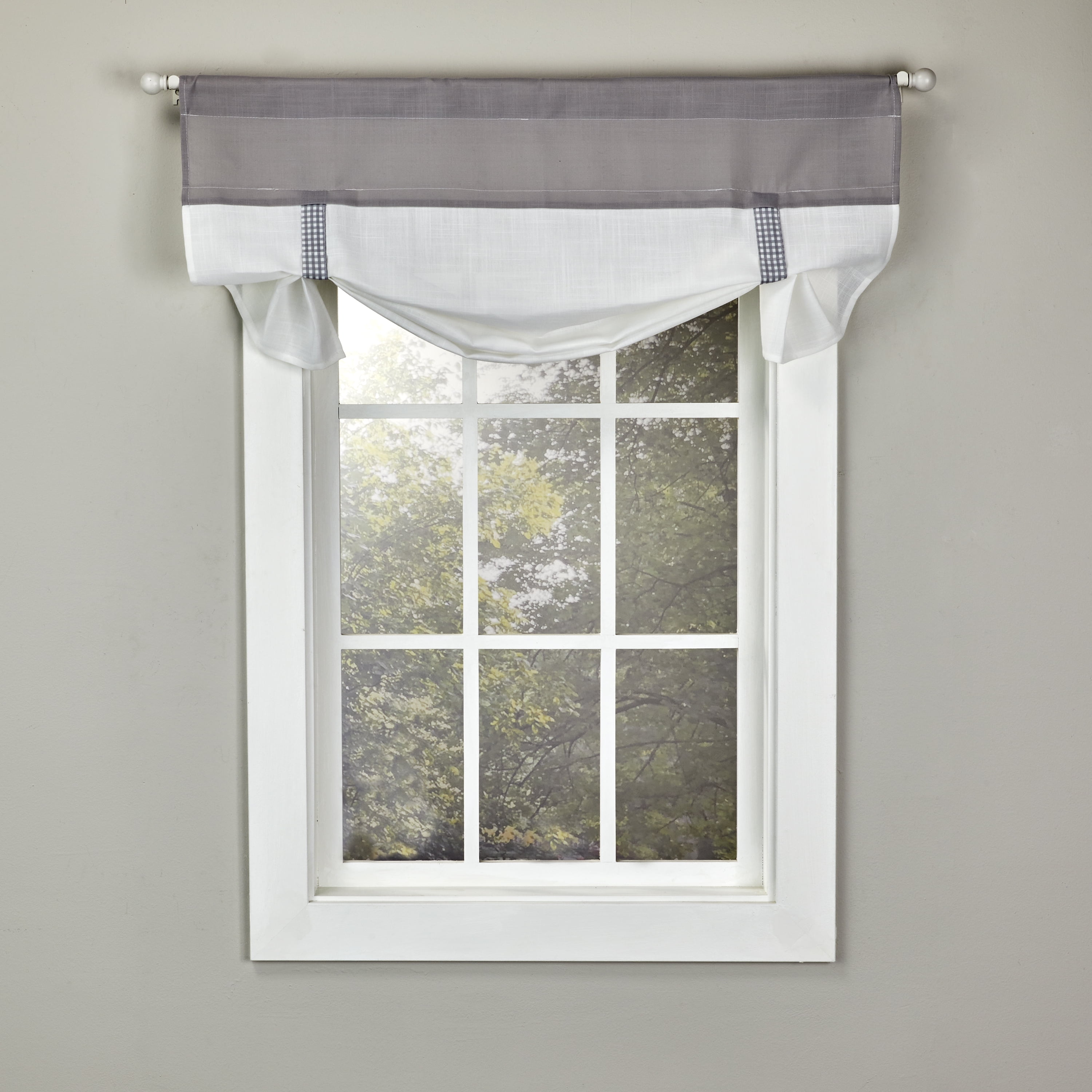 Adjustable Gray and White Polyester Farmhouse Valance