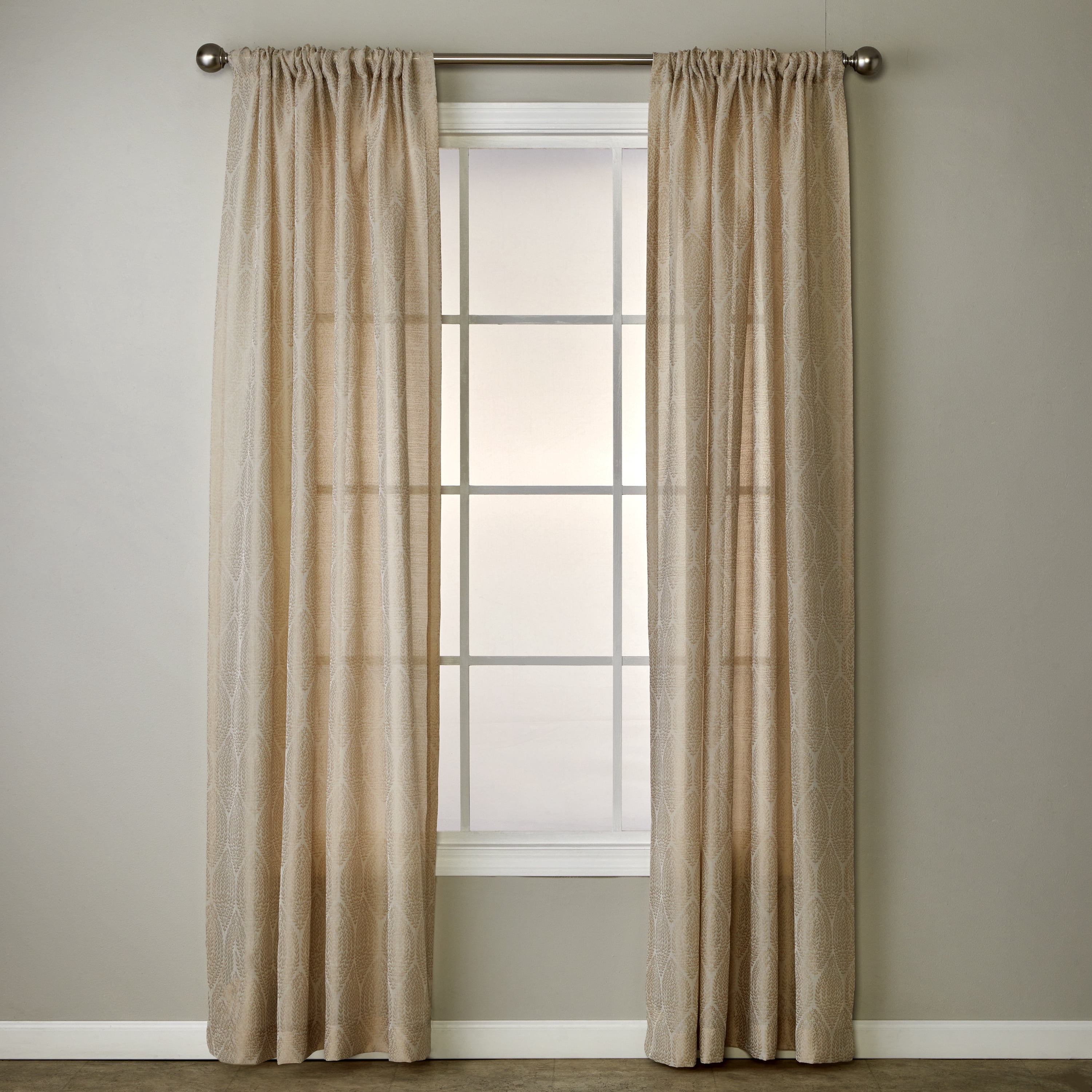SKL Home Leaf Damask Curtain Panel, Natural, 56x84