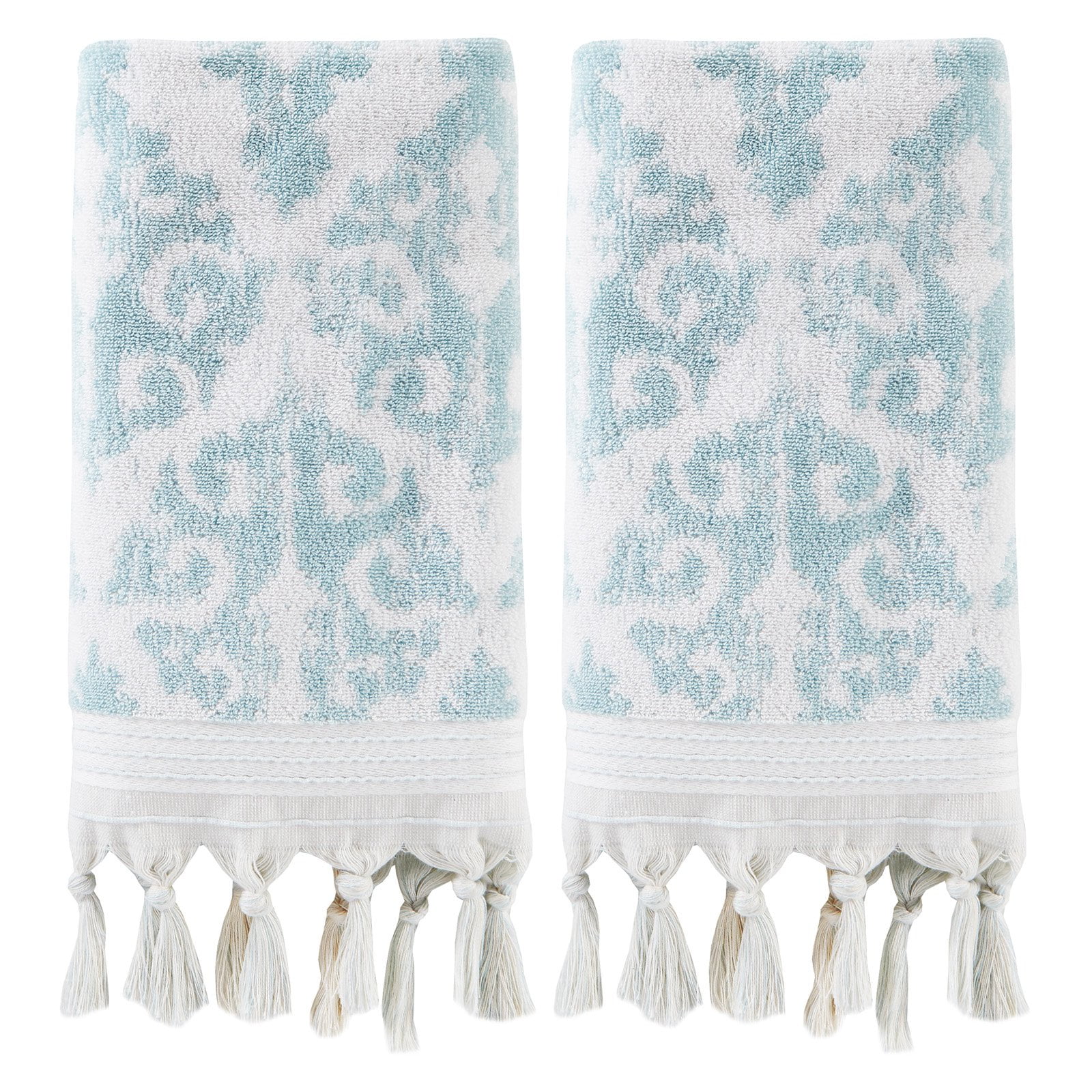 SKL Home Mirage Fringe Hand Towel (2-Pack), Aqua, 16" x 26".