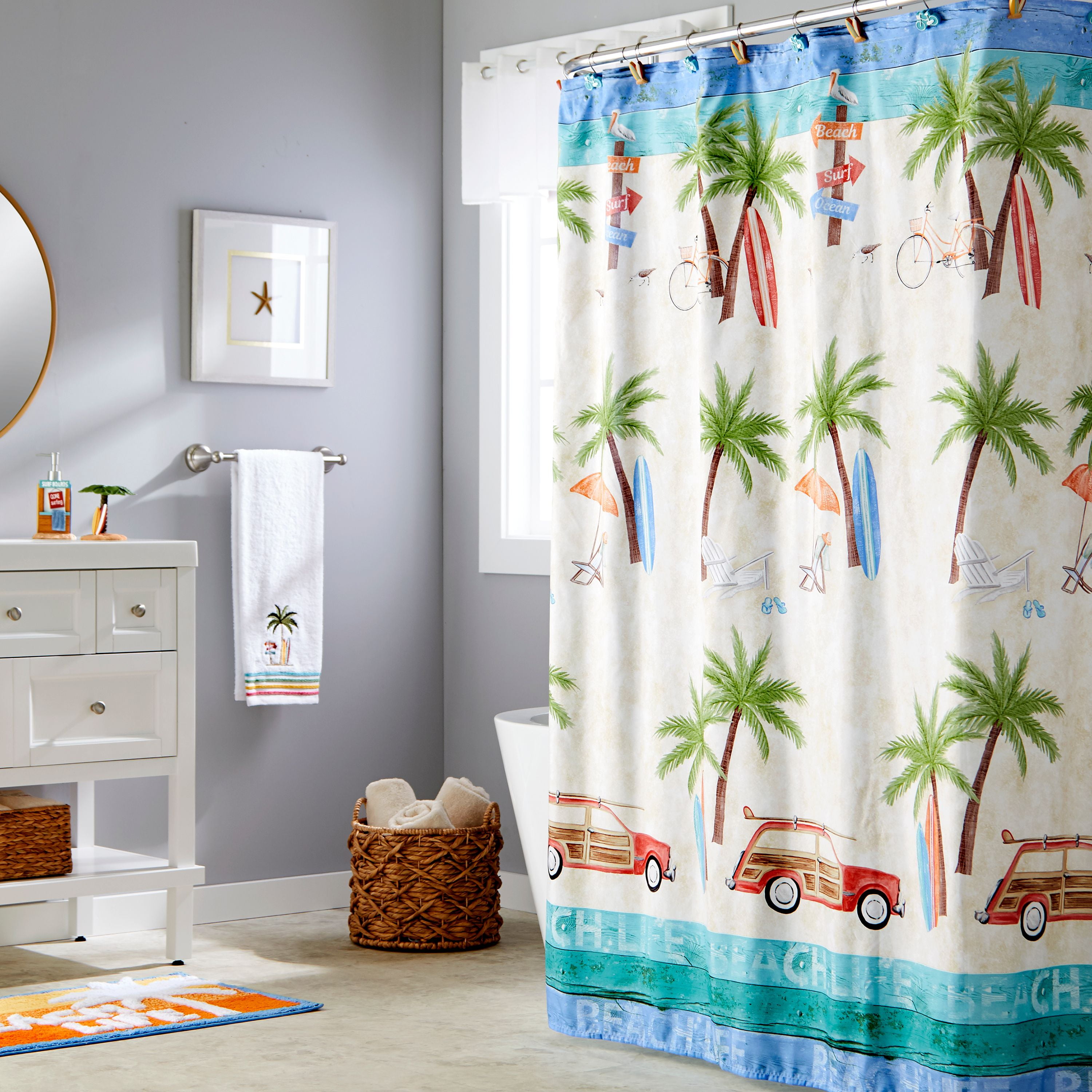 SKL Home Paradise Beach Fabric Shower Curtain, Multicolor, 70" x 72
