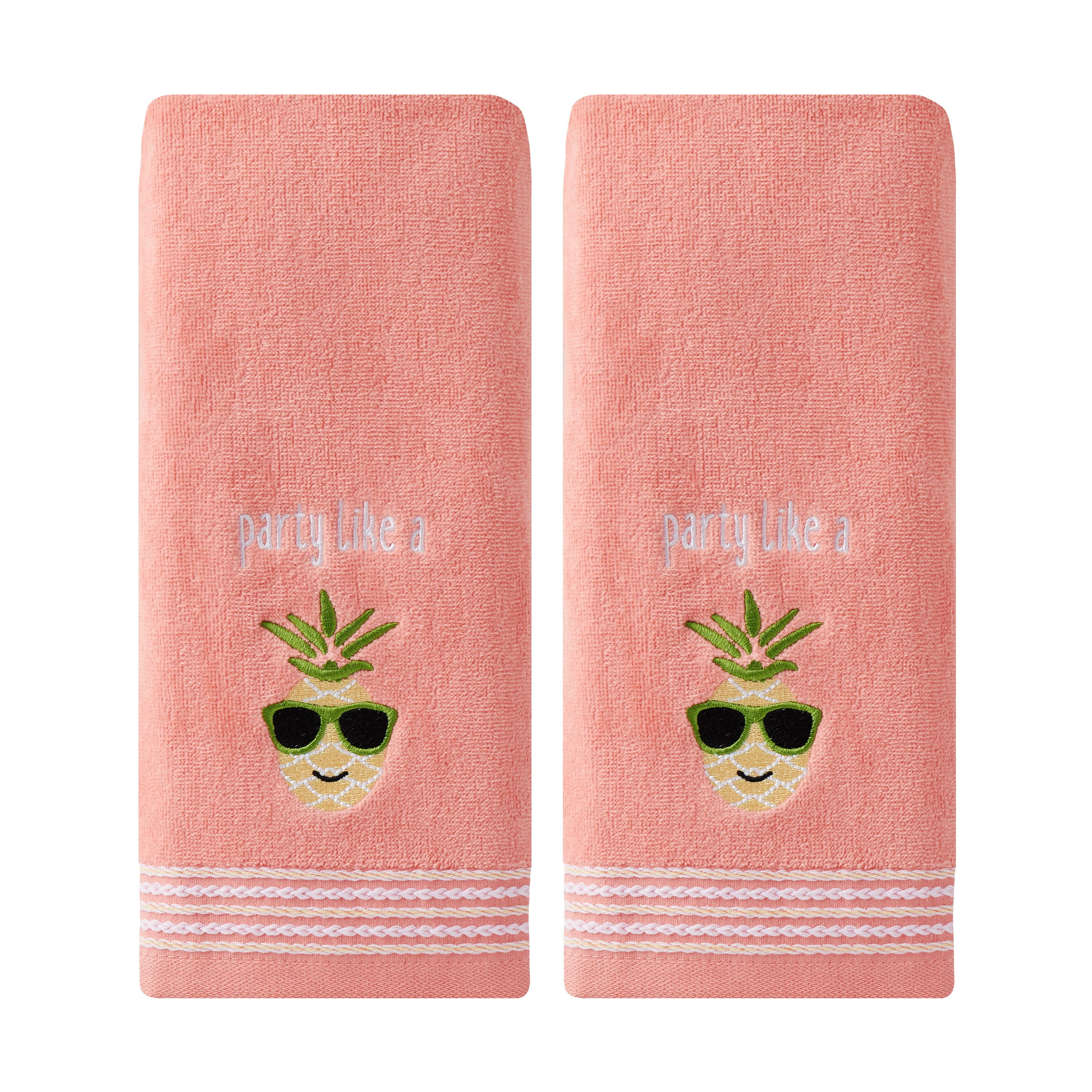 Coral Pink Cotton Party Pineapple Hand Towel Set
