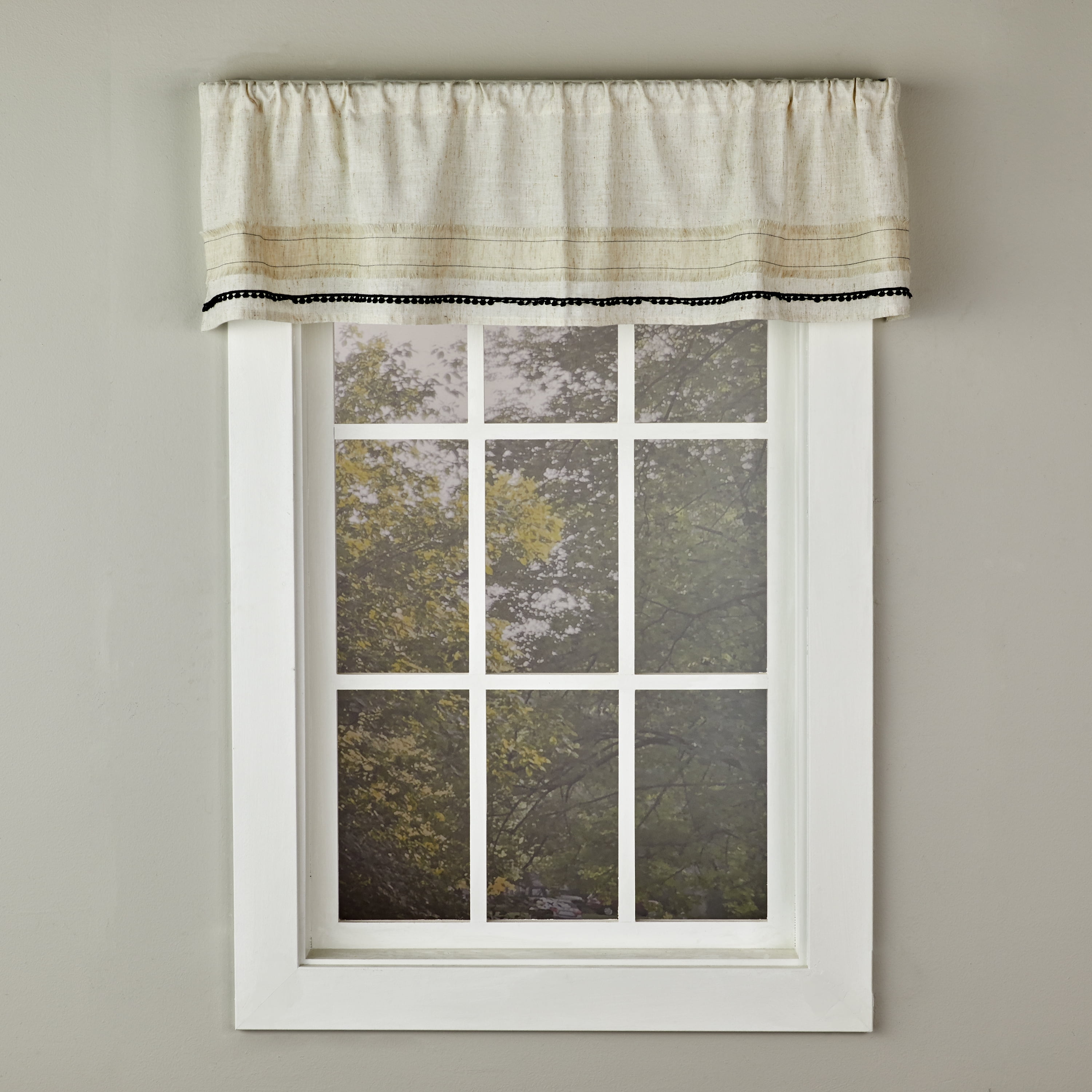 Linen and Navy Trim Rod Pocket Valance 56" x 13"