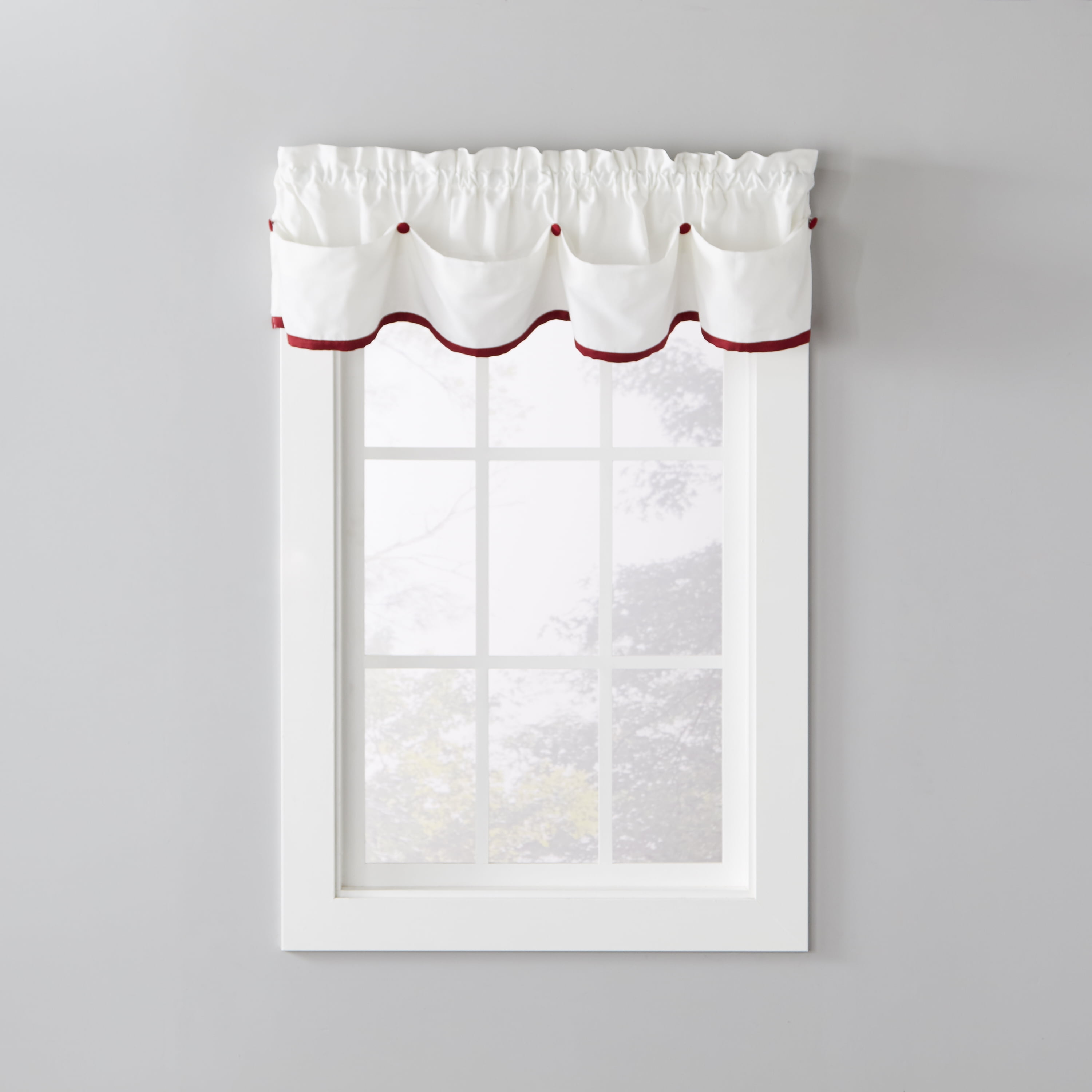 Berry Manor White and Red Rod Pocket Valance, 58 in x 13 in