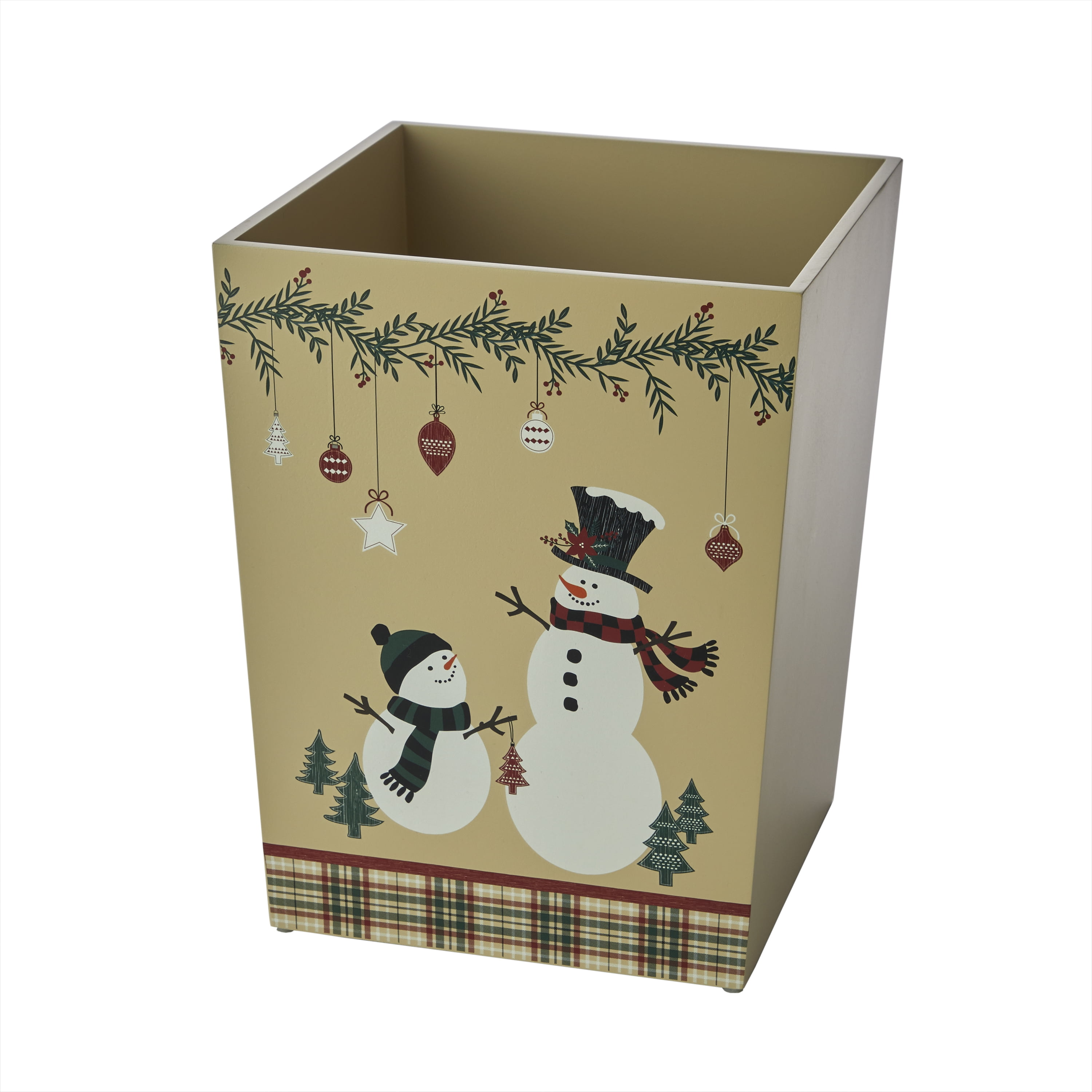 Rustic Plaid Snowman MDF Rectangular Wastebasket