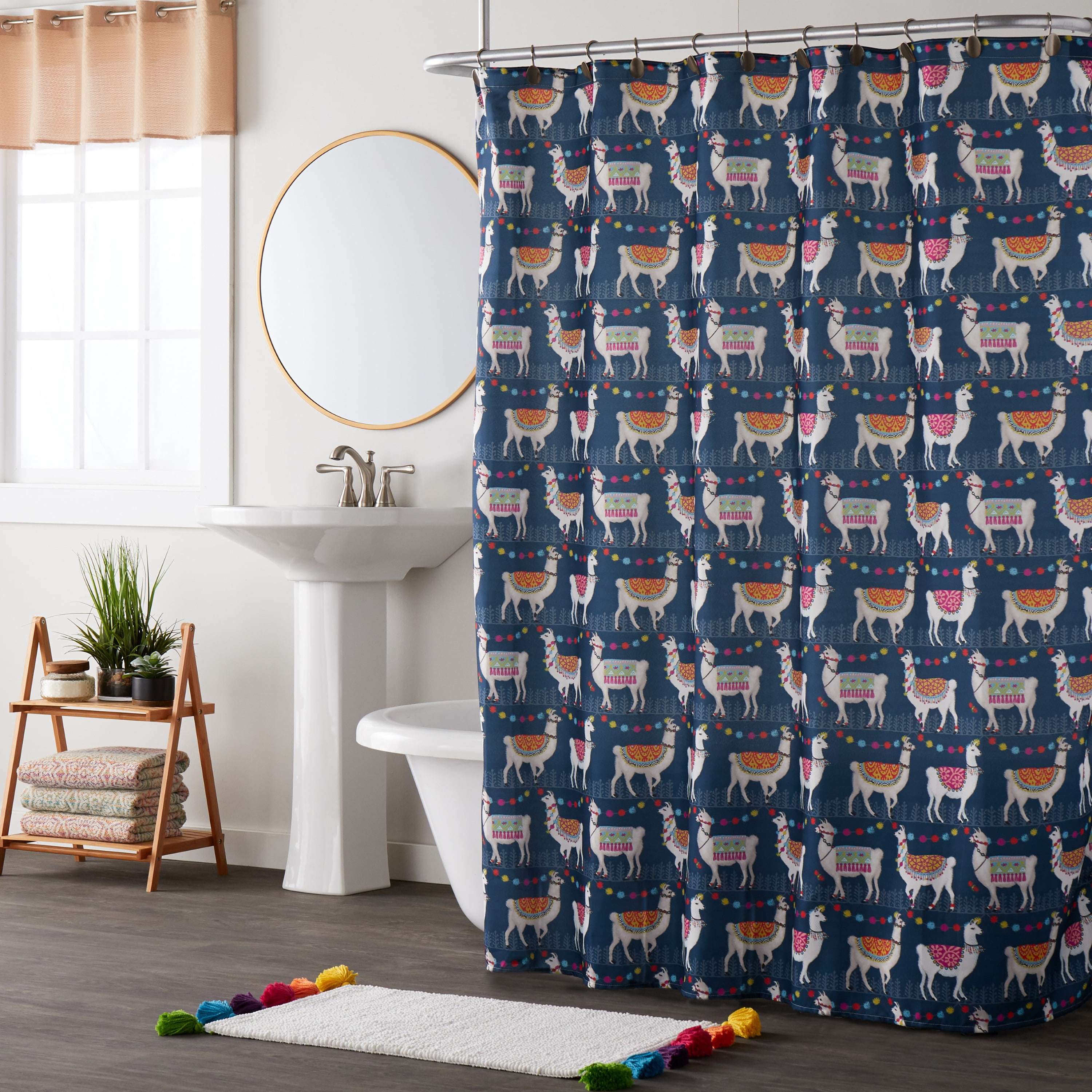 Alotta Llamas Blue Polyester Blackout Shower Curtain