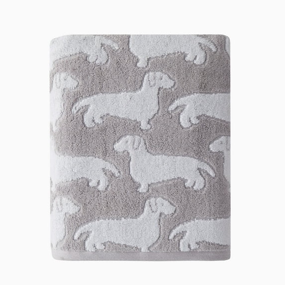 SKL Home Saturday Knight Ltd Dog Woven Puppy Design Soft And Absorbent Bath Towel - 27x50", Gray