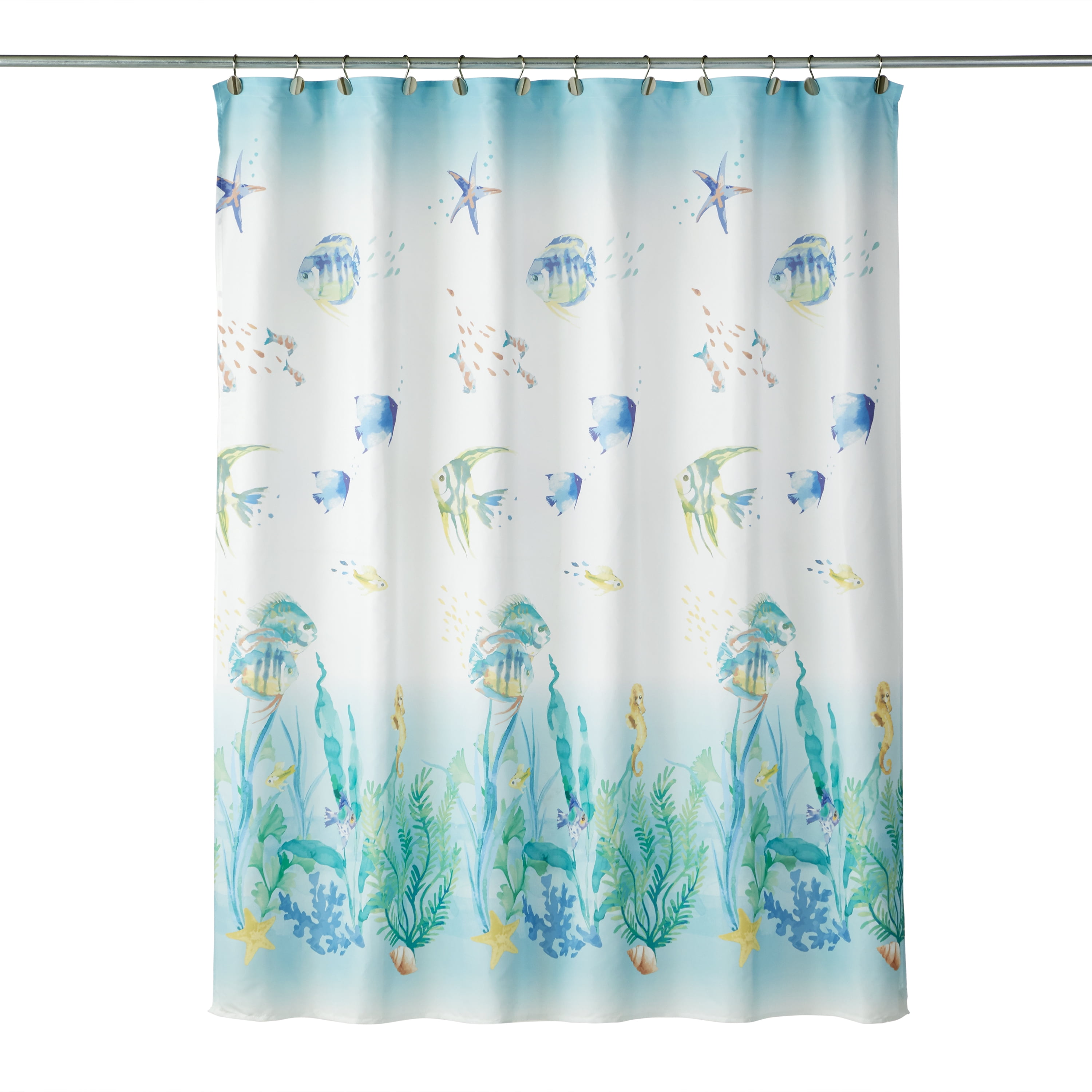 Ocean Watercolor Fish Fabric Blackout Shower Curtain