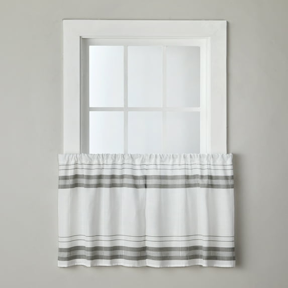 SKL Home Slate Stripe Tier Curtain Pair, White, 56x36