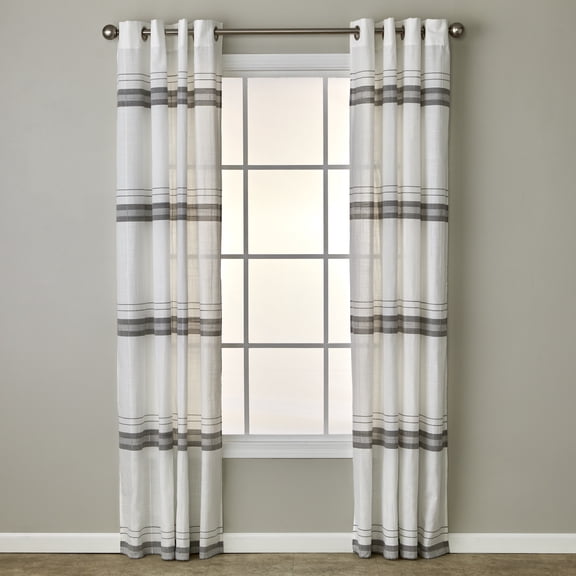 SKL Home Slate StripeCurtain Panel Pair, White, 52x84