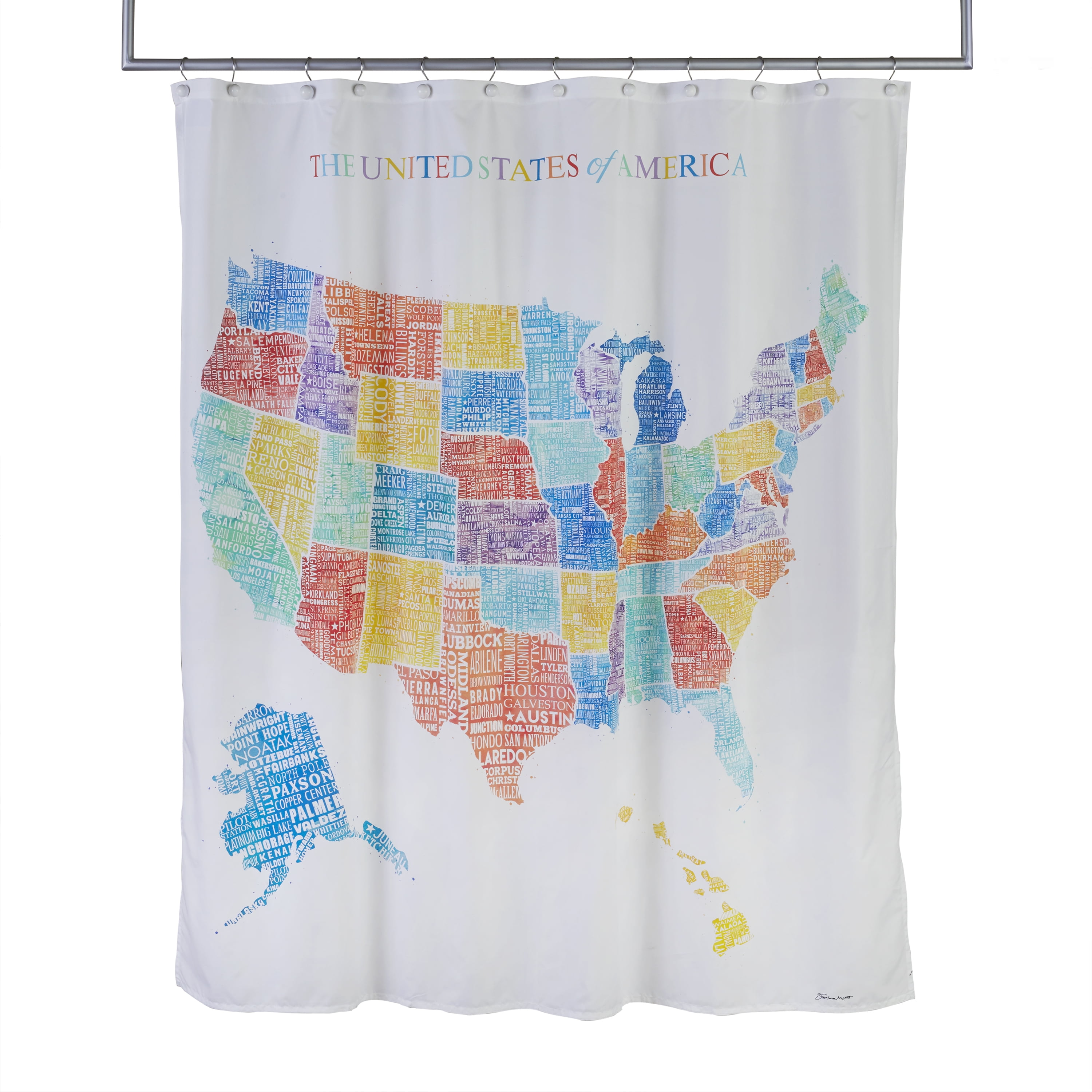 USA Map Fabric Shower Curtain with Colorful States