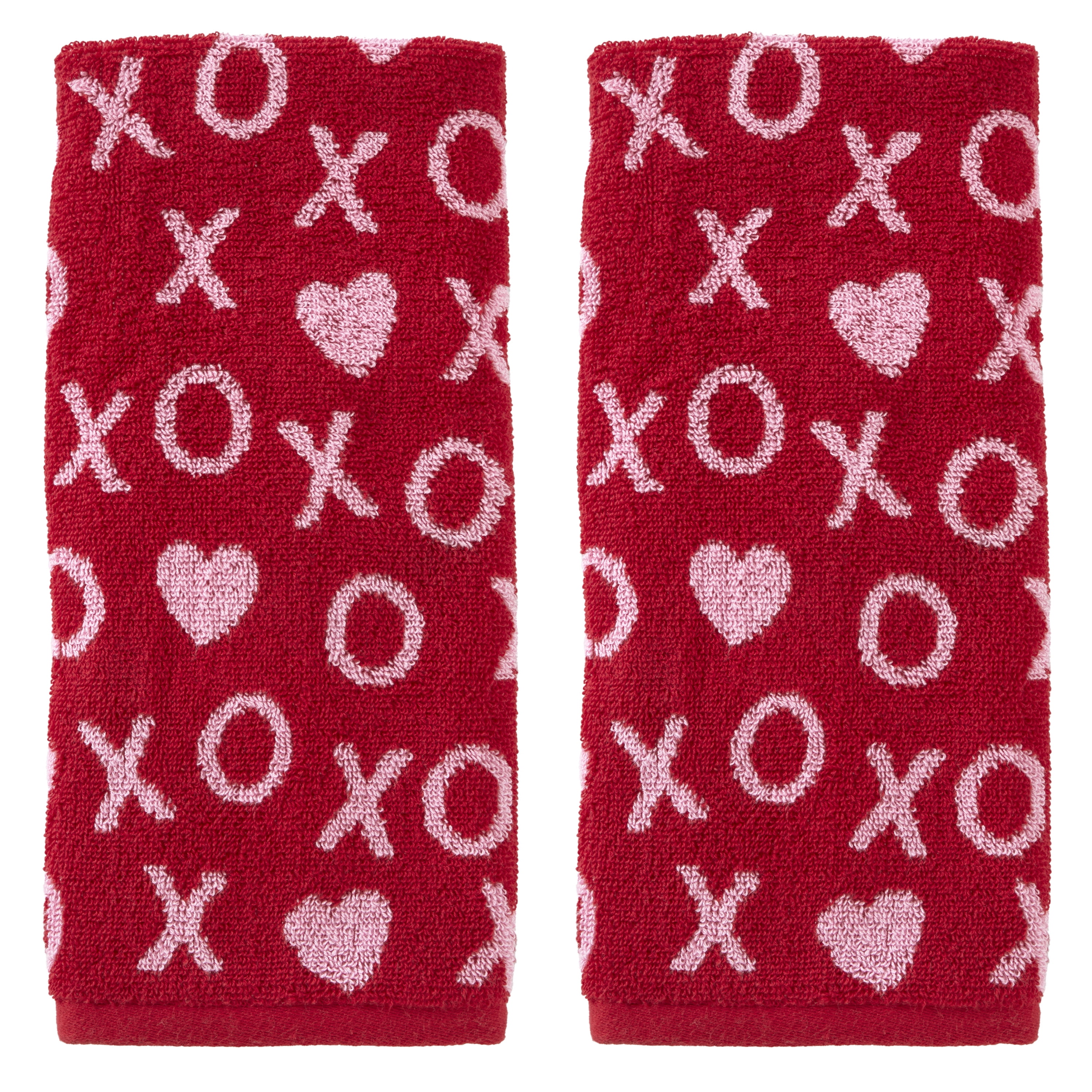 Red and Pink Cotton Microfiber Xs and Os Hand Towels Set