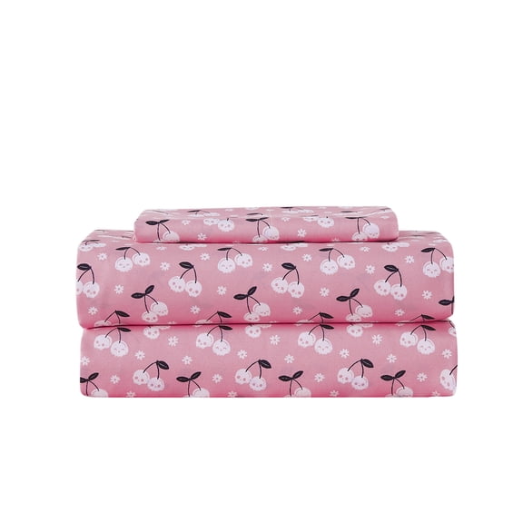Summerween Soft Microfiber Sheet Set, Pink & White Skull Cherries, Twin-XL