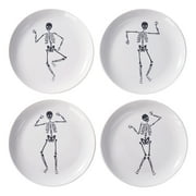 Way to Celebrate Halloween 4Pk Ceramic Dancing White Skeleton Appetizer Plates