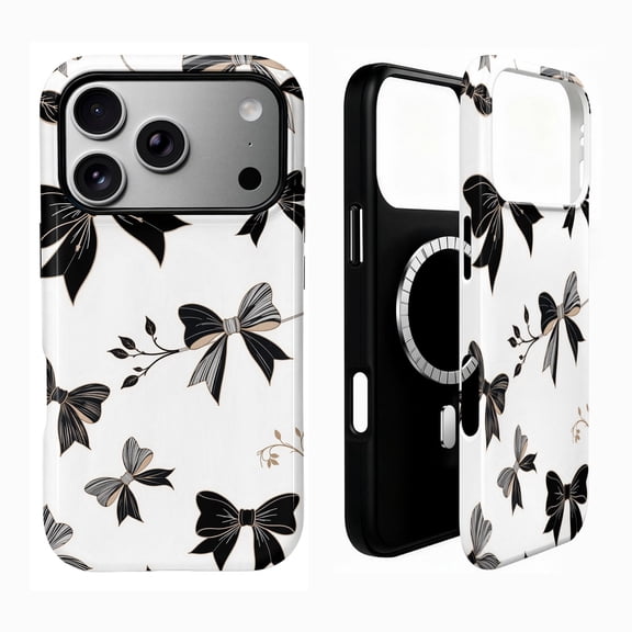 SKLYDDI Aesthetic Black Bows Case for iPhone 14 Pro Max, Compatible with MagSafe - 247