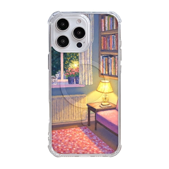 SKLYDDI Clear Painterly Room Scene for iPhone 16 Pro Max Case - Warm & Tranquil Design, TPU Flexible Transparent Cover, Magnetic Ring, Aesthetic