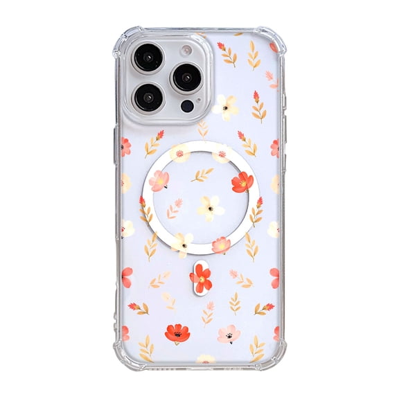 SKLYDDI Clear Spring Floral for iPhone 12 Mini Case - Pastel Watercolor Flowers & Leaves, TPU Flexible Transparent Cover, Magnetic Ring, Aesthetic Cute