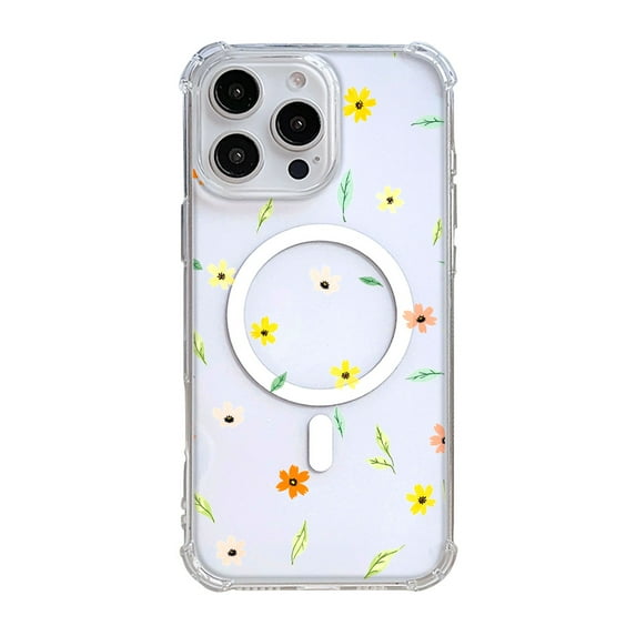 SKLYDDI Clear Spring Mood Floral for iPhone 15 Pro Max Case - Pastel Flowers & Leaves Watercolor Design, TPU Flexible Transparent Cover, Magnetic Ring, Aesthetic Cute