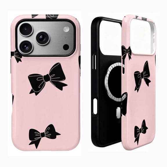 SKLYDDI Cute Black Bows Case for iPhone 16 Pro Max, Compatible with MagSafe - 251