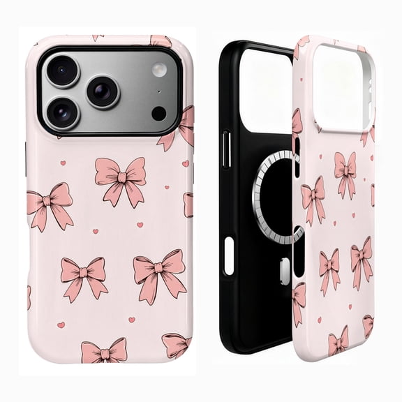 SKLYDDI Cute Pink Bows Case for iPhone 16 Pro Max, Slim, Compatible with MagSafe - 248