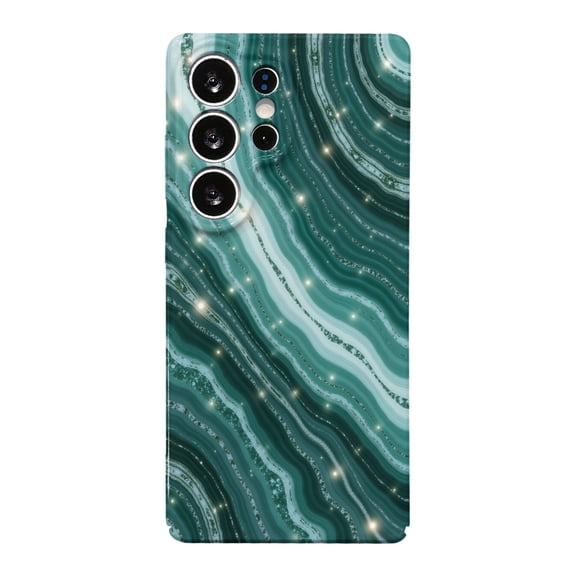 SKLYDDI Multicolor Agate-inspired for Galaxy S24 Ultra Case - Swirling Greens & Gold Glitter, TPU, Flexible, Marble Texture, Aesthetic Cute