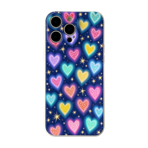 SKLYDDI Multicolor Cheerful Heart & Star for iPhone 16 Pro Max Case - Illustrative Pastel Design, TPU Flexible Cover, Aesthetic Cute