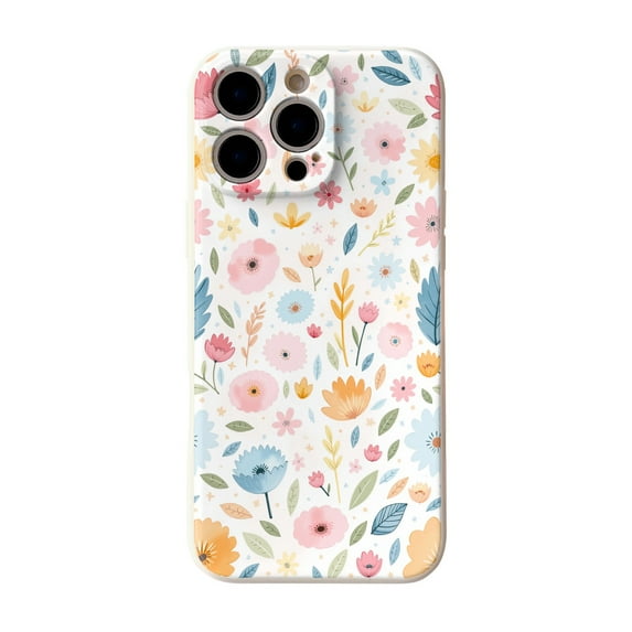 SKLYDDI Multicolor Cute Painted Floral for iPhone 12 Pro Case - Pastel Flowers & Leaves on White, TPU Flexible Cover, Aesthetic Cute Design