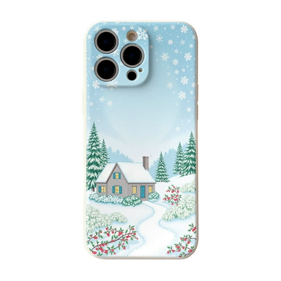 SKLYDDI Multicolor Idyllic Snowy Landscape for iPhone 7 Case - Peaceful Stone House Illustration, TPU Flexible Cover, Aesthetic Cute