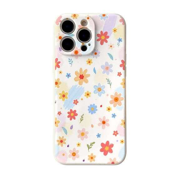 SKLYDDI Multicolor Illustrated Flower and Leaf for iPhone 15 Pro Case - Floral Pattern, TPU Flexible Back Cover, Aesthetic Cute