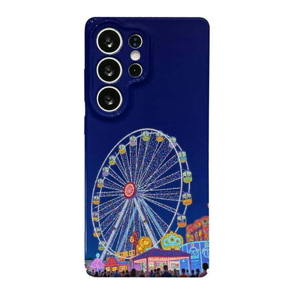 SKLYDDI Multicolor Lively Amusement Park for Galaxy S24 Plus Case - Impressionistic Ferris Wheel & Booths Design, TPU Flexible Cover, Aesthetic Cute