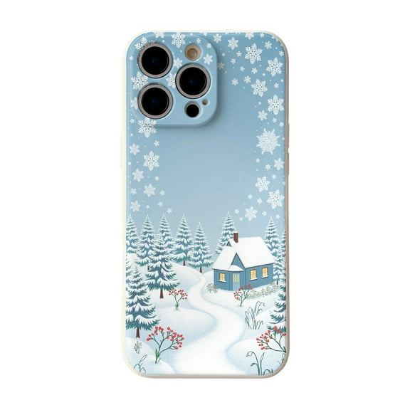 SKLYDDI Multicolor Painted Winter Scene for iPhone 15 Plus Case - Snow-covered Landscape, House & Path, TPU, Flexible, Aesthetic Cute