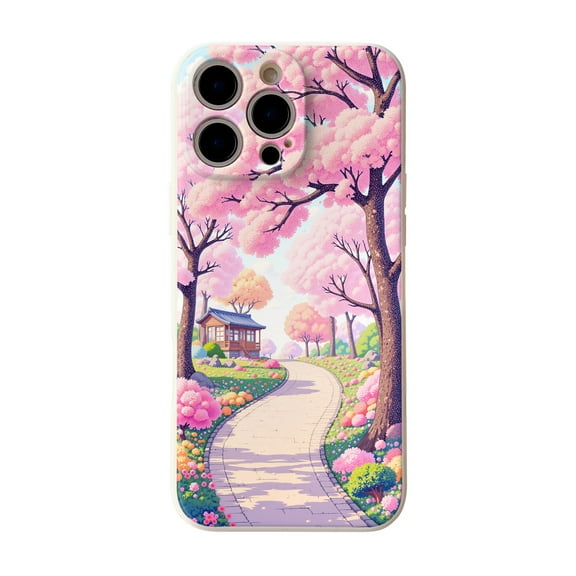 SKLYDDI Multicolor Peaceful Garden for iPhone 16 Pro Max Case - Cherry Blossom Design, TPU Flexible Cover, Aesthetic Cute
