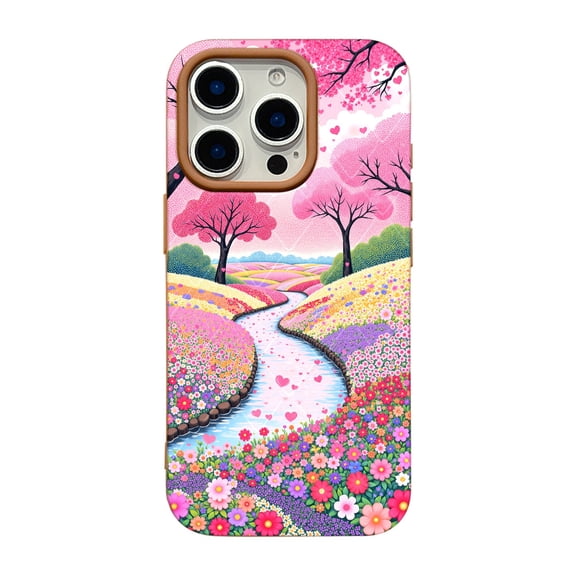SKLYDDI Multicolor Romantic Garden Stream for iPhone 11 Case - Pointillism Influence, Heart Accents, TPU Flexible, Cute Aesthetic