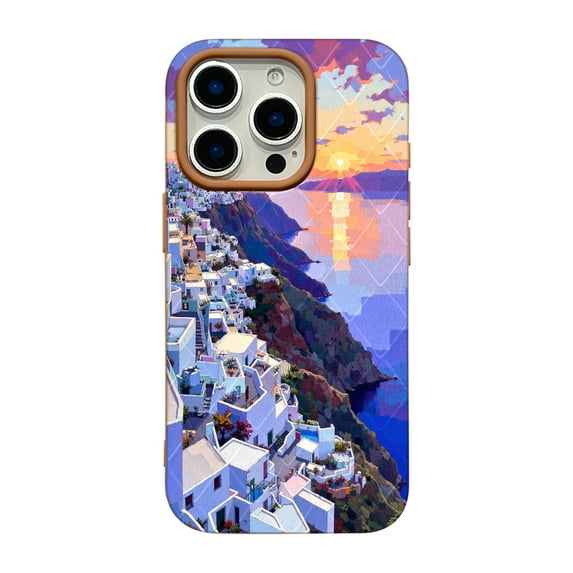 SKLYDDI Multicolor Serene Cliffside Village for iPhone 12 Case - Semi-Abstract TPU Design, Aesthetic