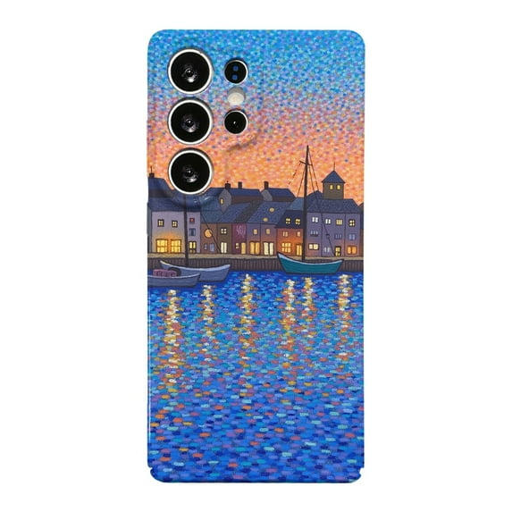 SKLYDDI Multicolor Serene Harbor for Galaxy S24 Case - Impressionist Style, Buildings & Boats, TPU, Flexible Grip, Aesthetic Cute
