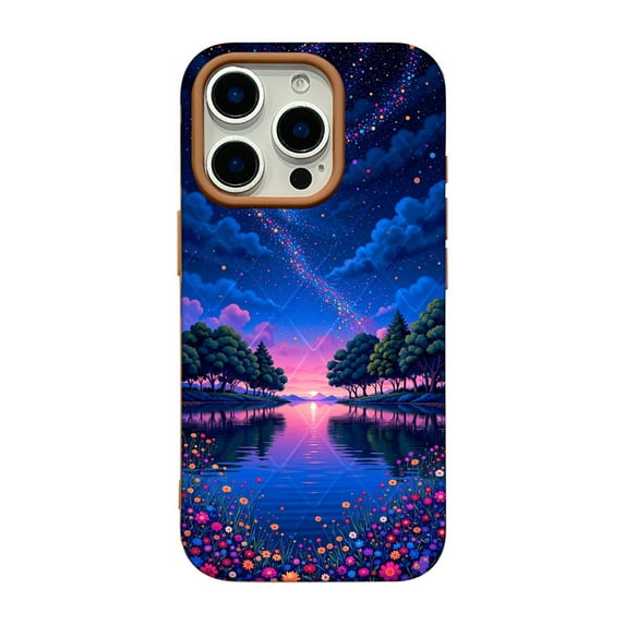 SKLYDDI Multicolor Serene Sunset for iPhone 12 Pro Max Case - Illustrative Colorful Lake and Nature Design, TPU Flexible, Aesthetic Cute
