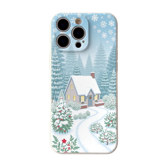 SKLYDDI Multicolor Snowy Forest for iPhone XR Case - Illustrated Cottage, Winter Pathways, TPU, Flexible Cover, Aesthetic Cute