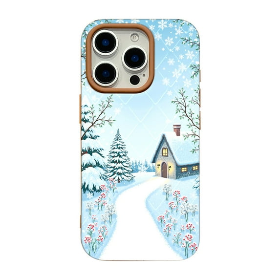 SKLYDDI Multicolor Snowy House & Trees for iPhone 14 Pro Case - Illustrative Winter Design, TPU Flexible Cover, Aesthetic Cute