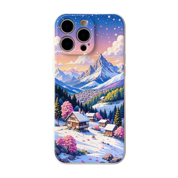 SKLYDDI Multicolor Snowy Mountain Valley for iPhone 16 Pro Max Case - Storybook Style, TPU, Flexible, Aesthetic Cute