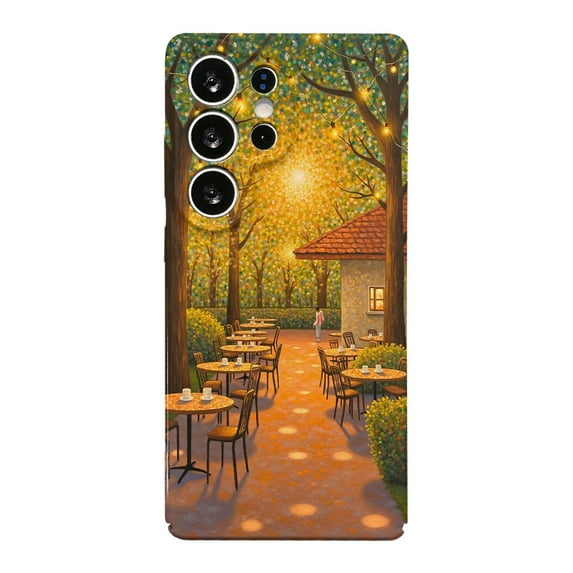 SKLYDDI Multicolor Stippled Sunset Patio for Galaxy A51 Case - Tables, Chairs, Leaf Motifs, TPU, Aesthetic
